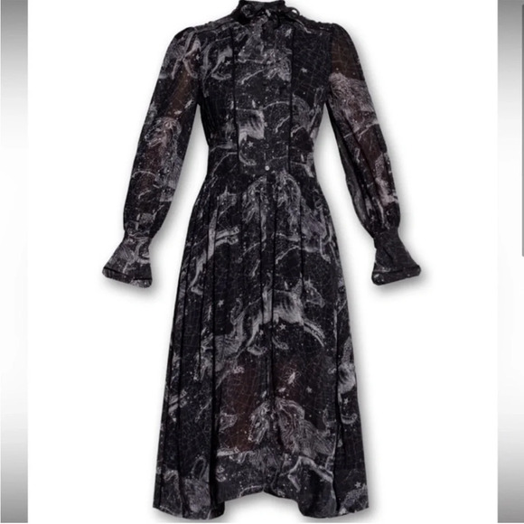 ALL SAINTS Alisa Astraeus Print Long Sleeve Midi Dress Black Size 0 - Picture 2 of 11